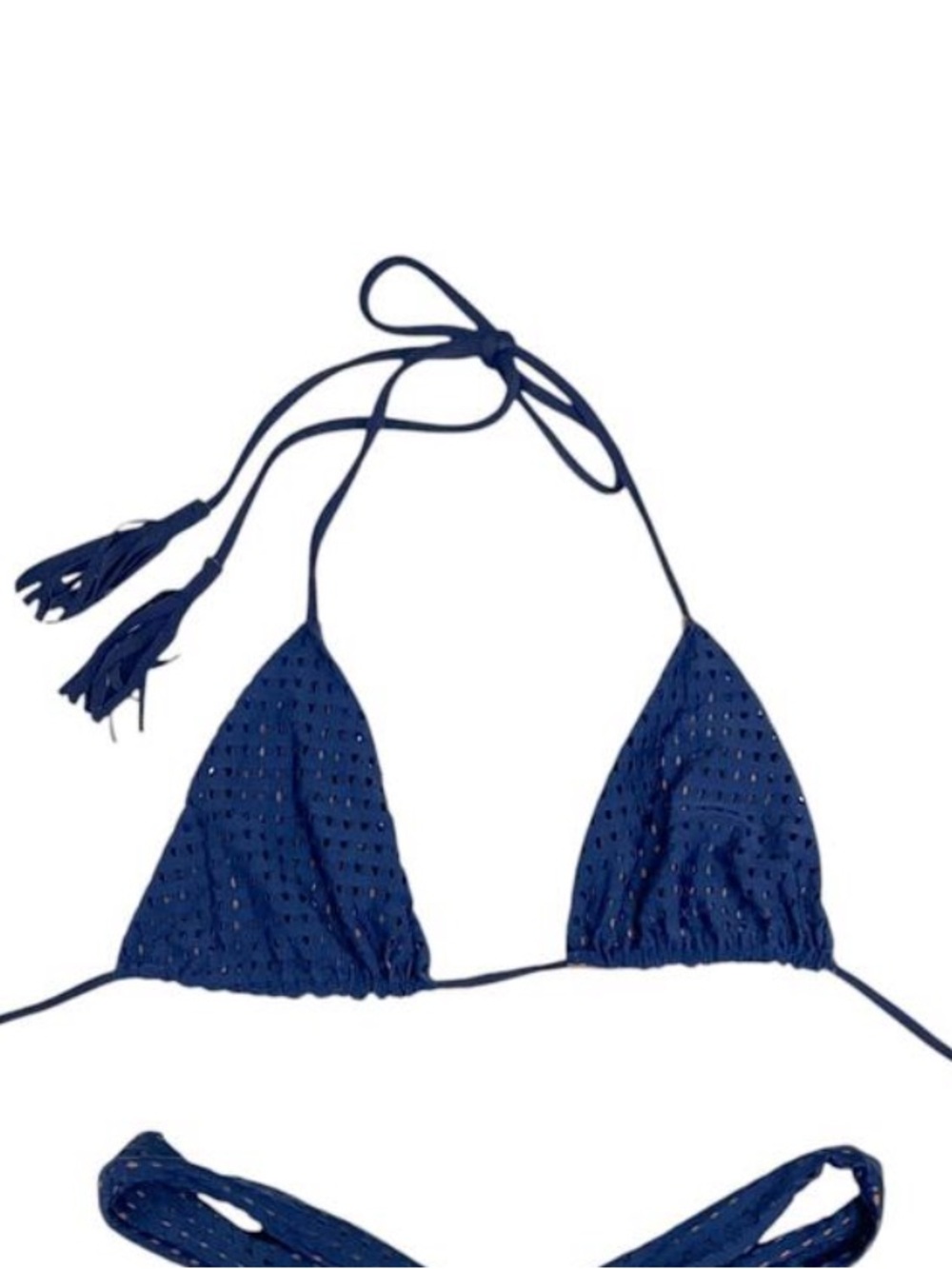 acacia swimwear Navy Blue Crochet Triangle Bikini Top